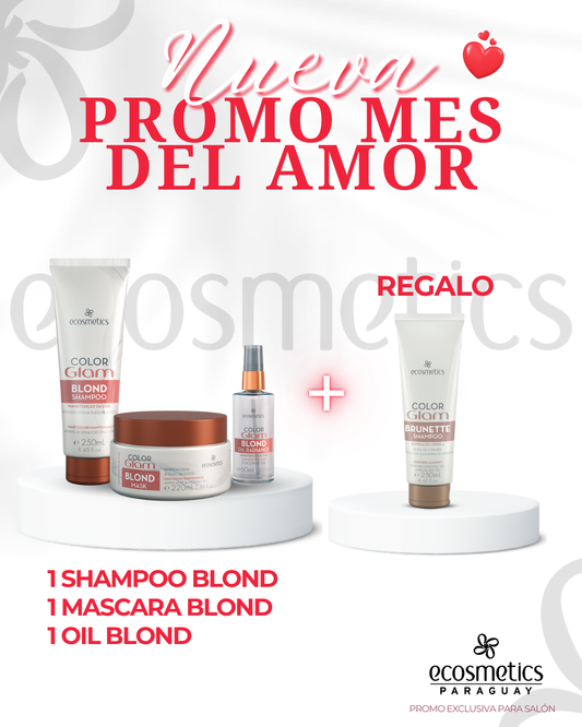 1 SHAMPOO BLOND  1 MASCARA BLOND 1 OIL BLOND Regalo: 1 shampoo BRUNETTE